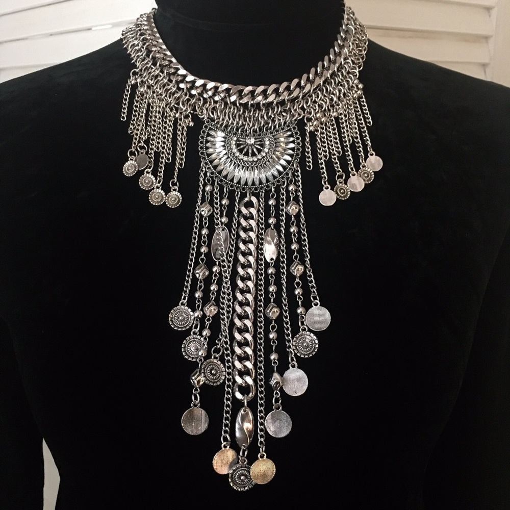 Gorgeous antiqued "silver" Boho statement NECKLACE ONLY